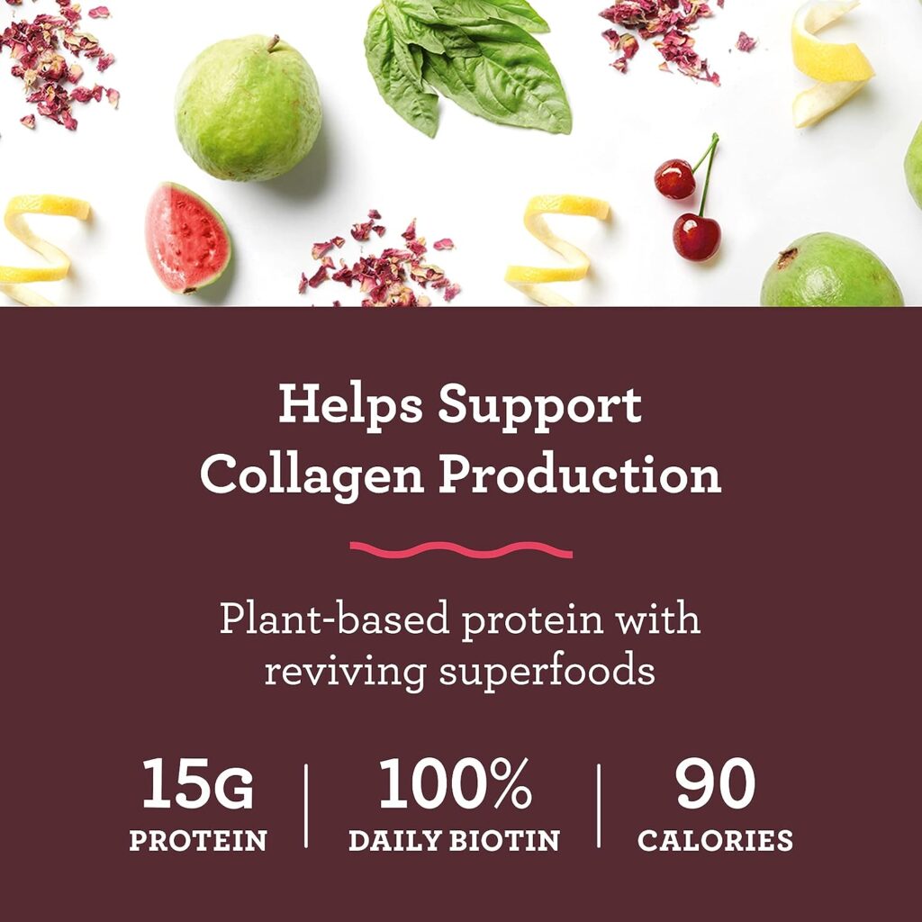 Amazing Grass GLOW Vegan Collagen Support with Biotin and Plant Based Protein Powder, Chocolate Rose, 15 Servings