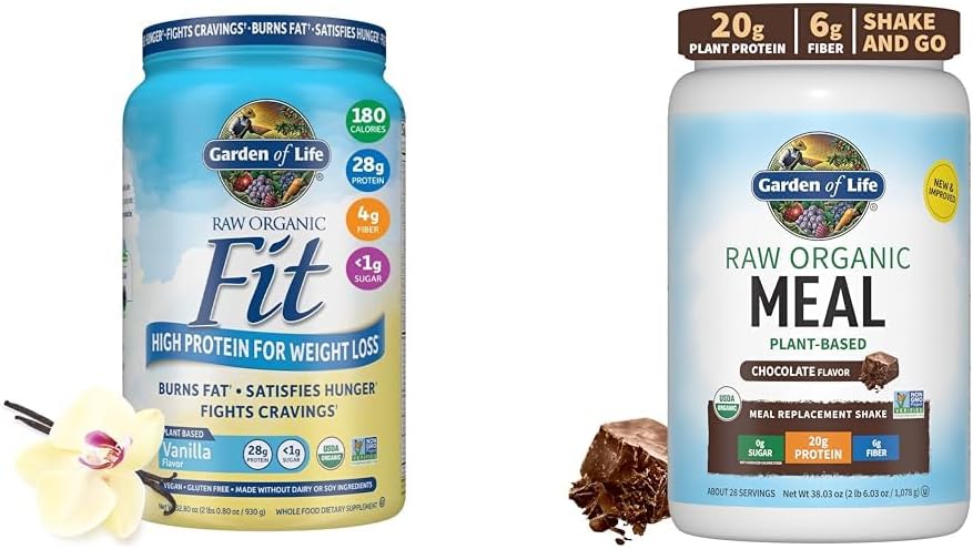 Garden of Life Raw Organic Fit Vegan Protein Powder Vanilla  Raw Organic Meal Replacement Shakes - Chocolate Plant Based Vegan Protein Powder