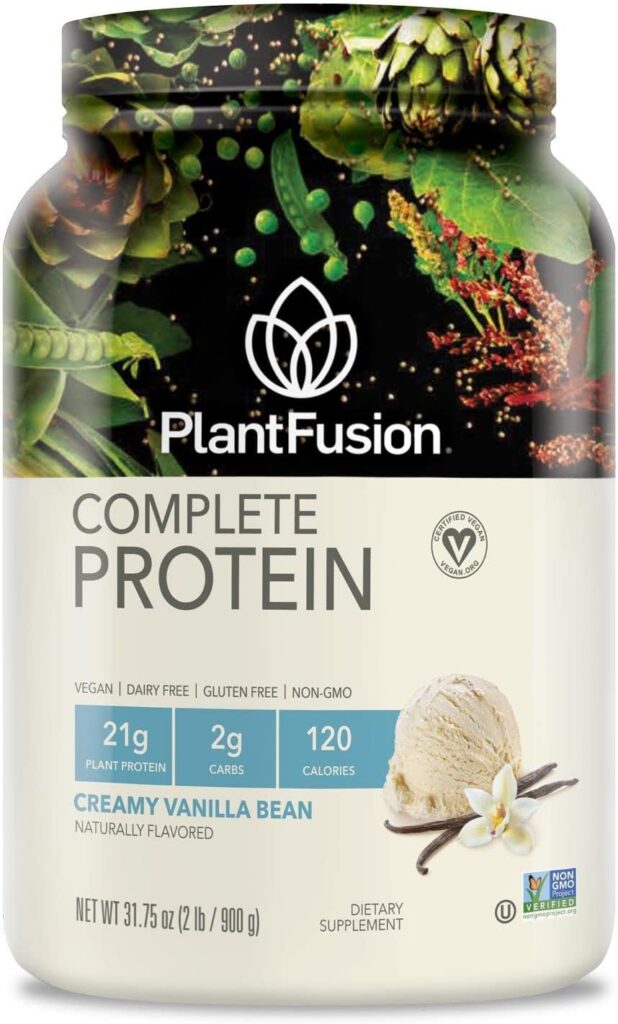 PlantFusion Complete Vegan Protein Powder - Plant Based Protein Powder With BCAAs, Digestive Enzymes and Pea Protein - Keto, Gluten Free, Soy Free, Non-Dairy, No Sugar, Non-GMO - Vanilla Bean 2 lb