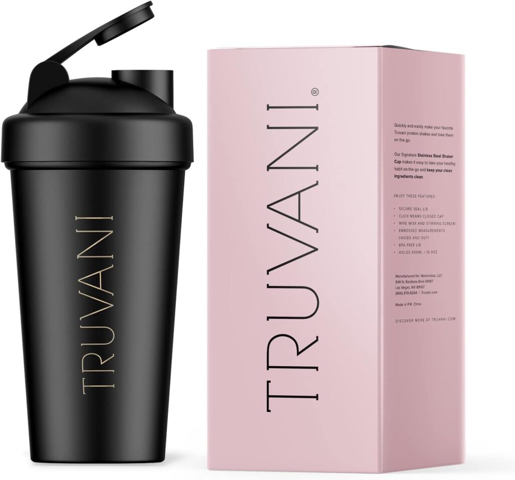 Truvani Vegan Chocolate Peanut Butter Protein Powder with Shaker Cup  Scoop Bundle - 20g of Organic Plant Based Protein Powder - Includes Stainless Steel Shaker Cup  Durable Protein Metal Scoop