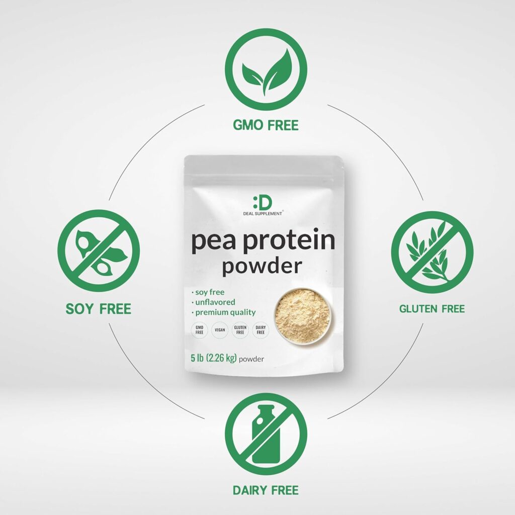 DEAL SUPPLEMENT Unflavored Pea Protein Powder, 5lbs – Premium North American Grown Peas – Easily Digested Isolate Form – Great for Shakes, Bars, or Snacks – 27g Protein Serving, Soy Free, Vegan