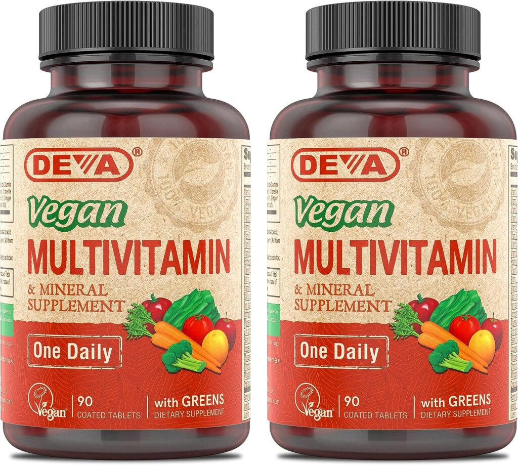 DEVA Vegan Multivitamin  Mineral Supplement - Vegan Formula with Green Whole Foods, Veggies, and Herbs - High Potency - Manufactured in USA and 100% Vegan - 90 Count (Pack of 2)