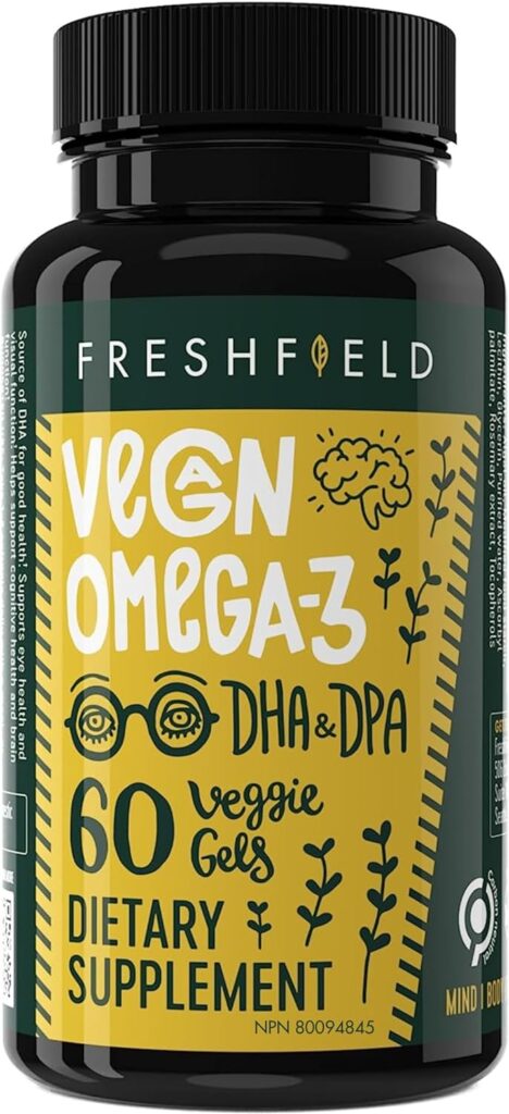 Freshfield Vegan Omega 3 DHA: Sustainably Sourced, Premium, Carrageenan Free, Compostable Bottle, Fish Oil Replacement, Carbon Neutral. Supports Heart, Brain, Joint Health w/ DPA (60)