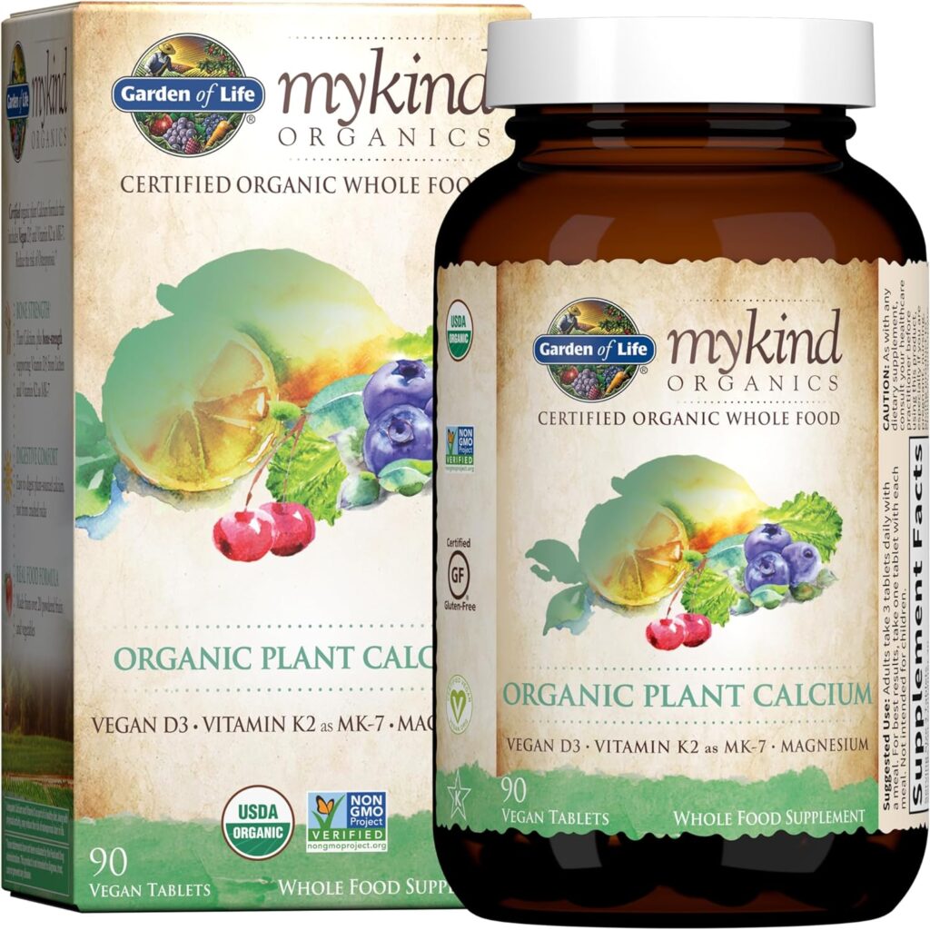 Garden of Life Organics Plant Calcium Supplement Made from Whole Foods with Magnesium, Vitamin D as D3, and Vitamin K as MK7 for Bone Health, Teeth  Joint Support, Gluten-Free - 30 Day Count