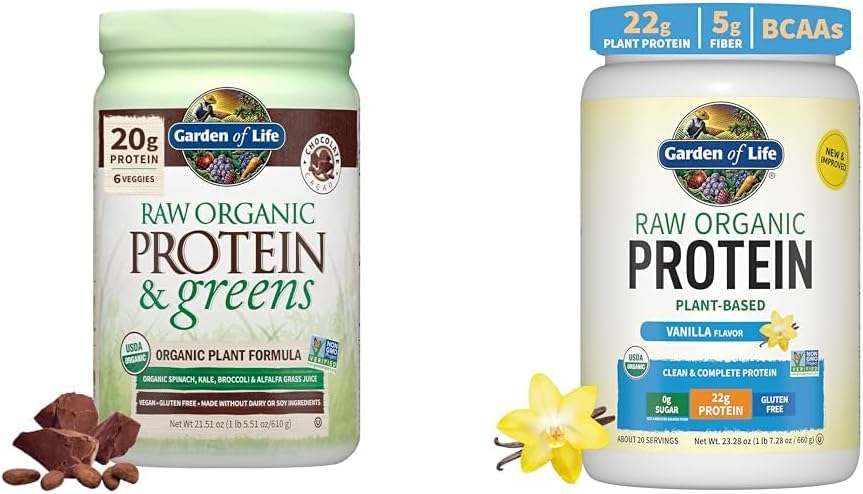 Garden of Life Raw Organic Protein  Greens Chocolate  Organic Vegan Vanilla Protein Powder 22g Complete Plant Based Raw Protein