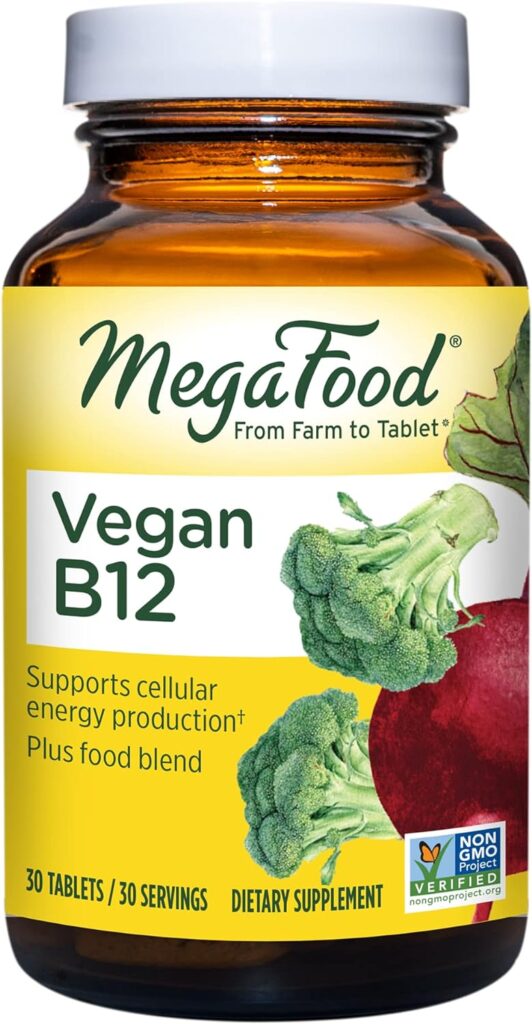 MegaFood Vegan Vitamin B12 - Vitamin B Supplement with Vitamin B6, B12 Vitamins  Folic Acid - Supports Cellular Energy Production, Nervous System Health  Cardiovascular Function - 30 Tablets