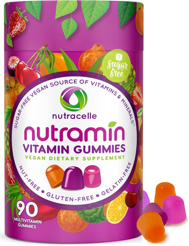 NUTRAMIN Daily Vegan Keto Multivitamin Gummies Vitamin C, D2, and Zinc for Immunity, Plant-Based, Sugar-Free, Nut-Free, Gluten-Free, with Biotin, Vitamin A, B, B6, B12  More 90 Count, 45 Days