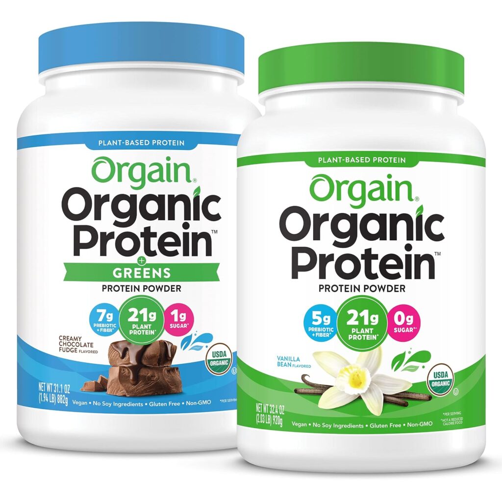 Orgain Organic Plant Based Protein  Greens Powder, Creamy Chocolate Fudge - 1.94 Pound  Organic Plant Based Protein Powder, Peanut Butter - Vegan, Low Net Carbs, Non Dairy, Gluten Free, 2.03 Pound