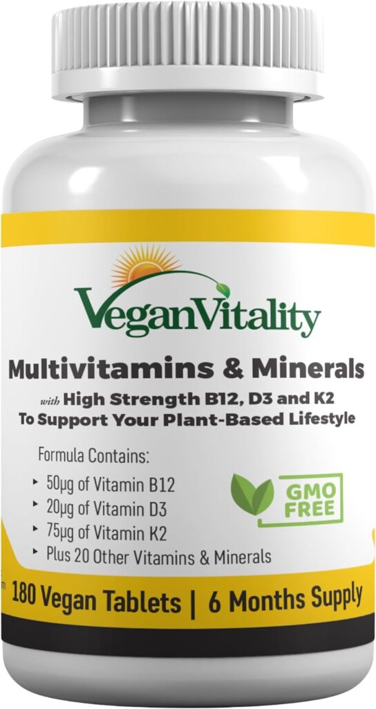 Vegan Multivitamins  Minerals for Women and Men with High Strength Vitamin B12, D3  K2. 180 Multivitamin Tablets - 6 Months Supply. Vitamins for Vegans  Vegetarians