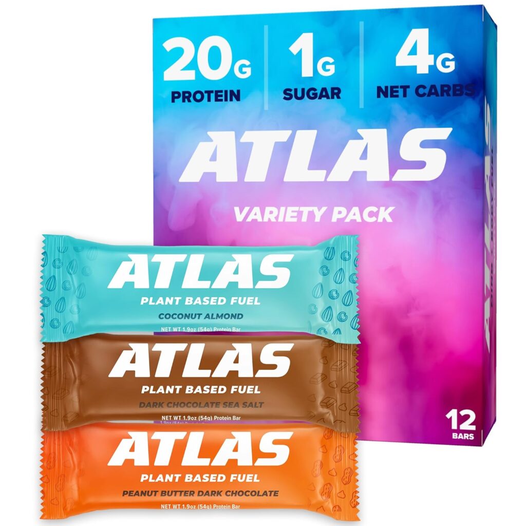 Atlas Protein Bar, 20g Plant Protein, 1g Sugar, Clean Ingredients, Gluten Free Plant Variety, 12 Count (Pack of 2)