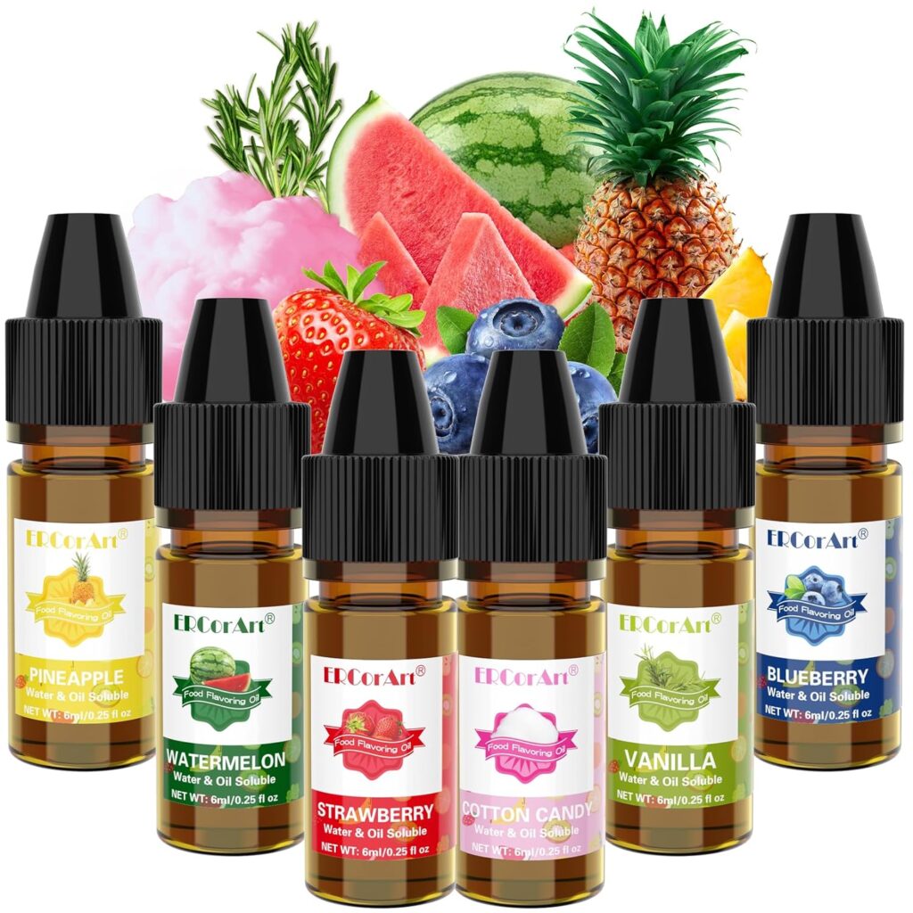 Food Flavoring Oil - Concentrated Candy Flavors, 6 Liquid Lip Gloss Flavoring Oil, Cotton Candy Pineapple Flavor Oil for Baking, Cooking, Slime Making, Drinks, Water  Oil Soluble - 0.25 Fl Oz