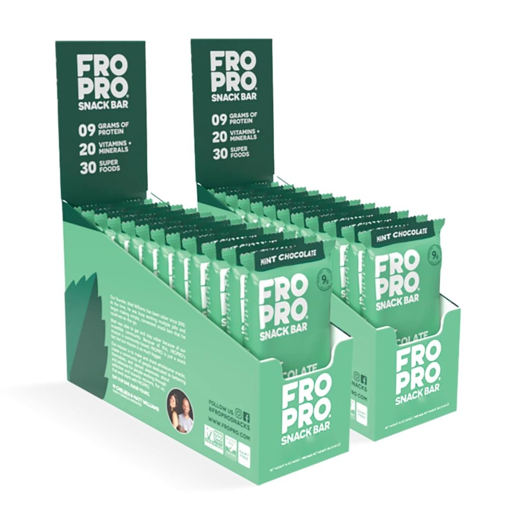 FROPRO Plant Protein Snack Bars - Plant Based Protein Bars, All-Natural, Gluten, Dairy,  Soy Free, High Protein Bars with Low Calories | Mint, 24 Pack