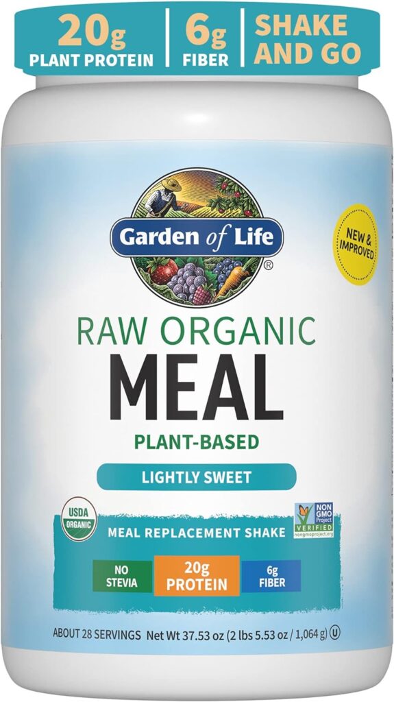 Garden of Life Vegan Protein Powder - Raw Organic Meal Replacement Shakes - Lightly Sweet - Pea Protein, Greens and Probiotics for Women and Men, Plant Based Dairy Free All in One Shake, 28 Servings