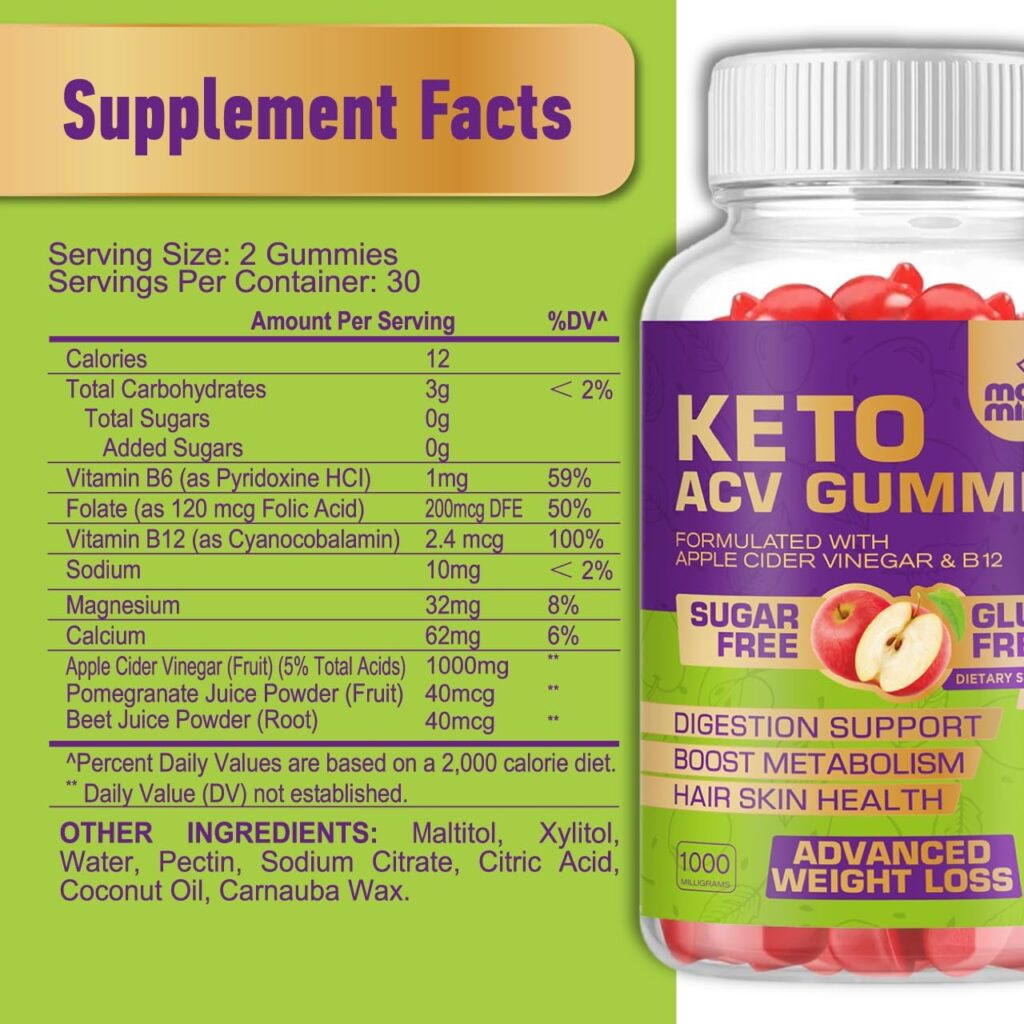 Keto Acv Gummies for Advanced Weight Loss  Belly Fat Burn - Pro Active Super Apple Cider Vinegar Gummies - Rapid Fat Burner Diet Supplement for Women Men - Sugar Free  Gluten Free (1000MG)