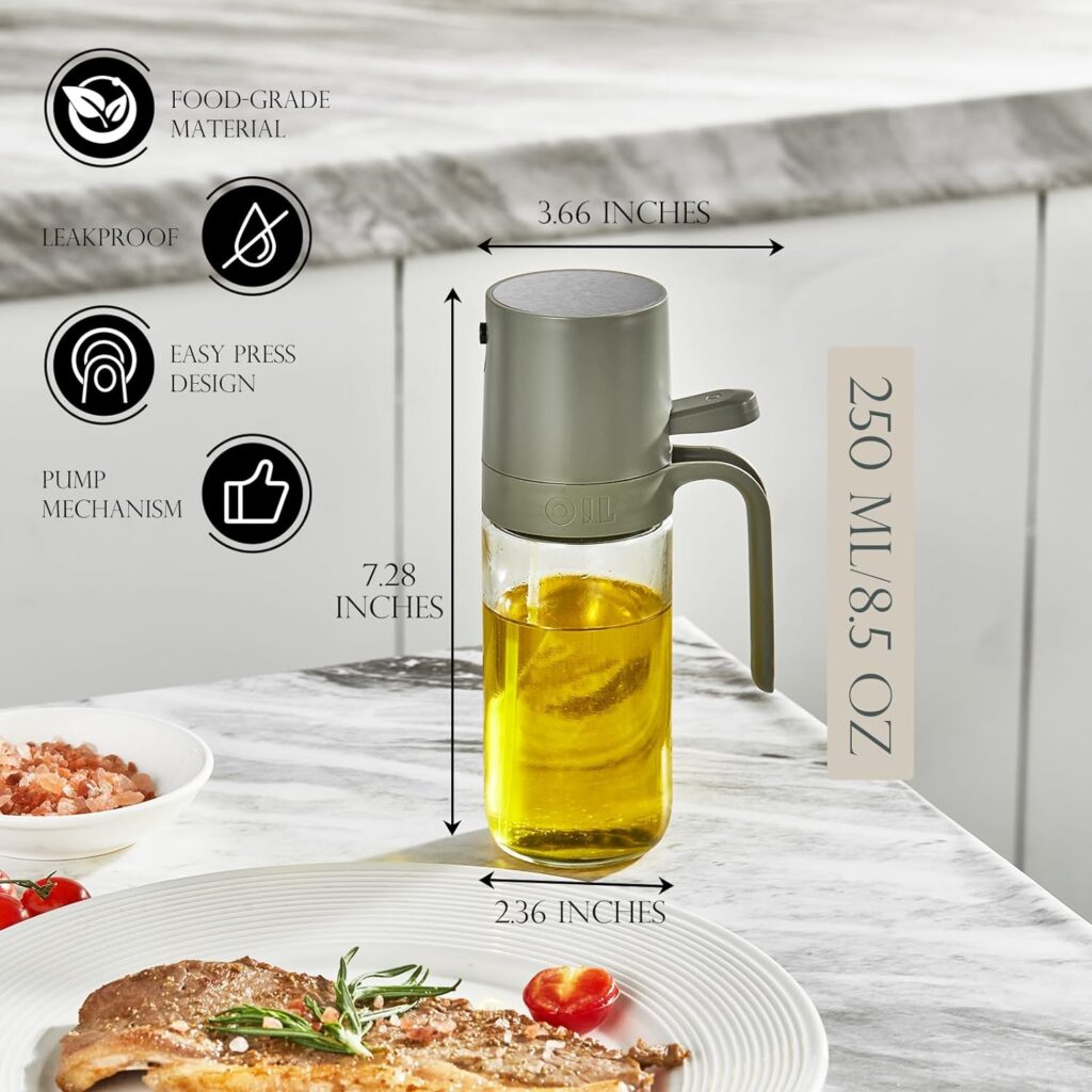 KITEXPERT Olive Oil Sprayer for Cooking - Versatile Olive Oil Spray Bottle for Cooking - 250ml/8.3oz Oil Spritzer for Air Fryer, Salad, Grilling, Roasting, Baking Essentials