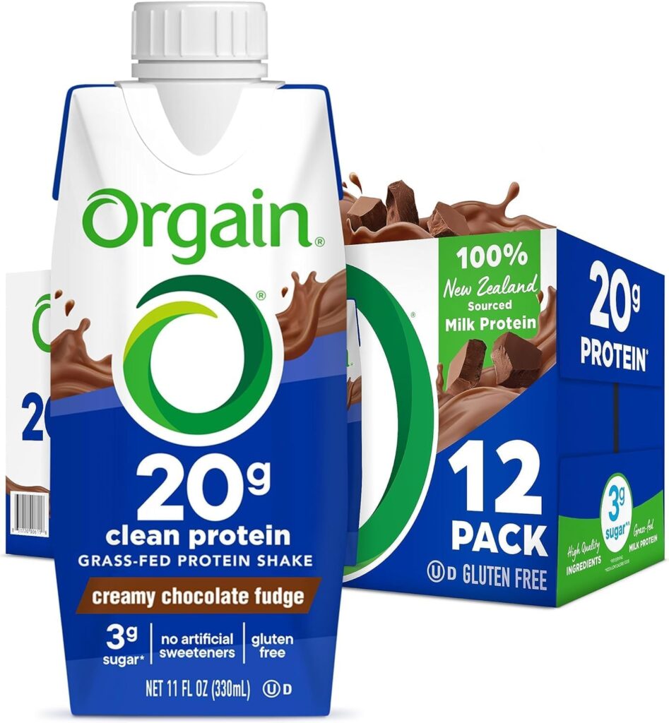 Orgain Clean Protein Shake, Grass Fed Dairy, Creamy Chocolate Fudge - 20g Whey Protein, Meal Replacement, Ready to Drink, Gluten Free, Soy Free, Kosher, 11 Fl Oz (Pack of 12) (Packaging May Vary)