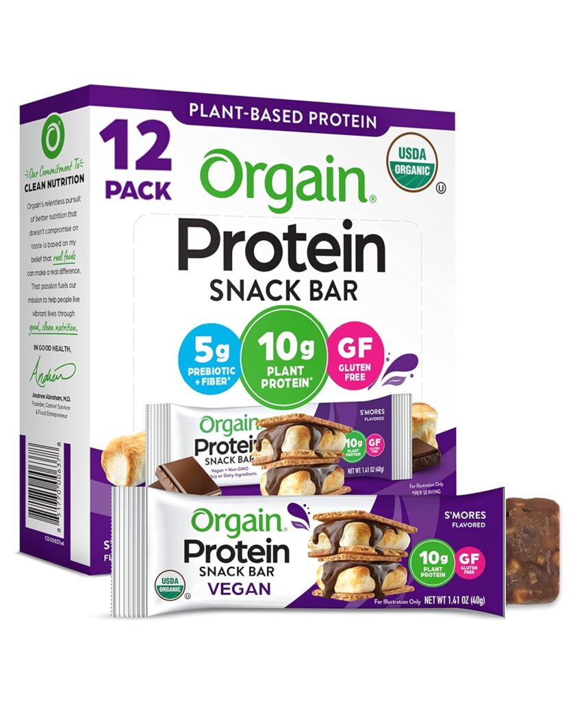 Orgain Organic Vegan Protein Bars, Smores - 10g Plant Based Protein, Gluten Free Snack Bar, Low Sugar, Dairy Free, Soy Free, Lactose Free, Non GMO, 1.41 Oz, 12 Count (Pack of 1)