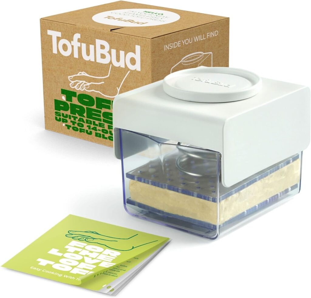 Tofu Press - Tofu Presser for Firm or Extra Firm Tofu, Tofu Press Dishwasher Safe - Tofu Maker with Water Drainer Made from Durable Sustainable Materials - Tofu Cookbook Included