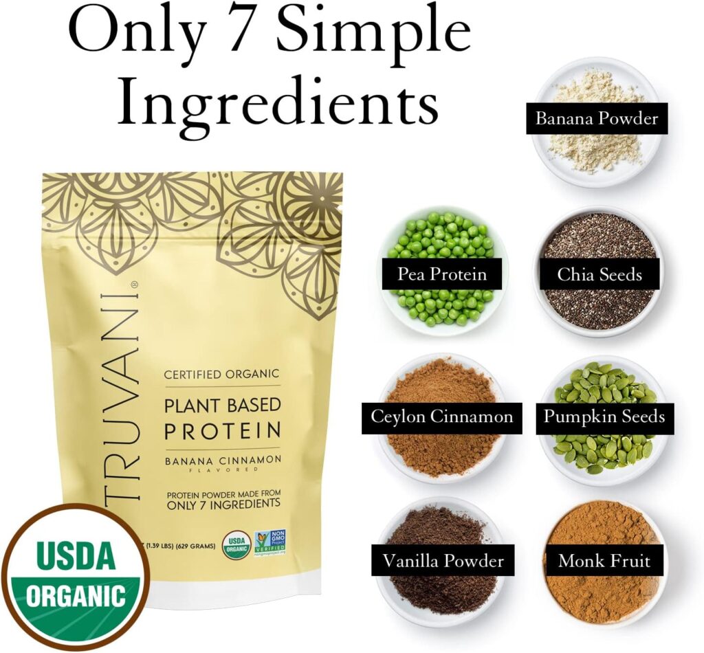 Truvani Organic Vegan Protein Powder Vanilla Chai - 20g of Plant Based Protein, Organic Protein Powder, Pea Protein for Women and Men, Vegan, Non GMO, Gluten Free, Dairy Free (1 Serving)