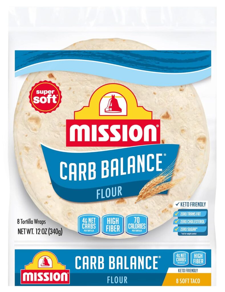 Mission Carb Balance Soft Taco Flour Tortillas, 8 Count, Low Carb, Keto, High Fiber, No Sugar