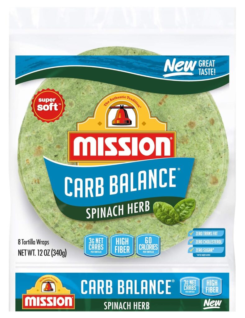 Mission Carb Balance Spinach Herb Tortilla Wraps, 8 Count, Low Carb, Keto, High Fiber, No Sugar