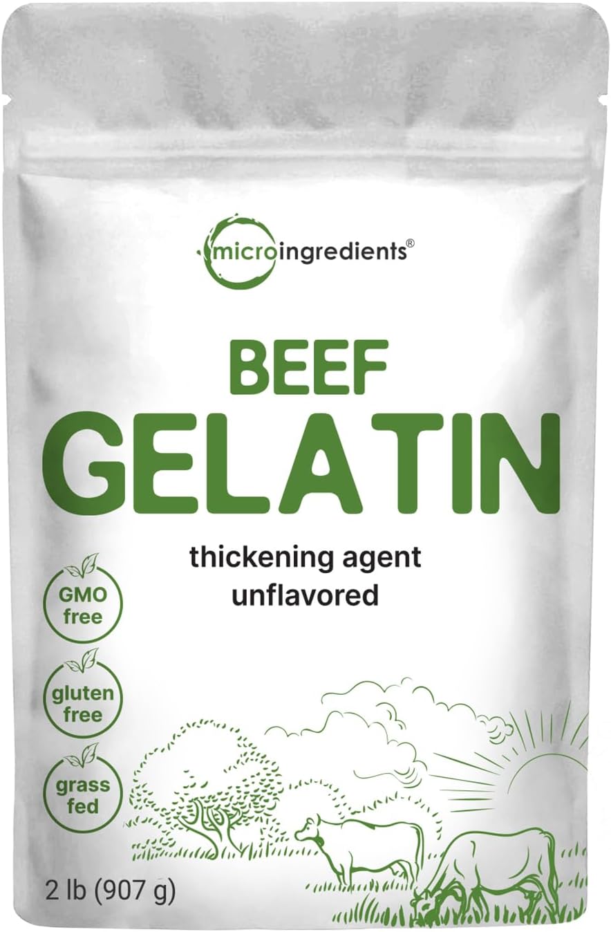 Beef Gelatin Powder, 2lb (32oz) | Premium Source from Grass-Fed  Pasture Raised Beef | Unflavored Thickening Agent for Cooking  Baking | Rich in Natural Protein  Collagen | Non-GMO, Gluten Free