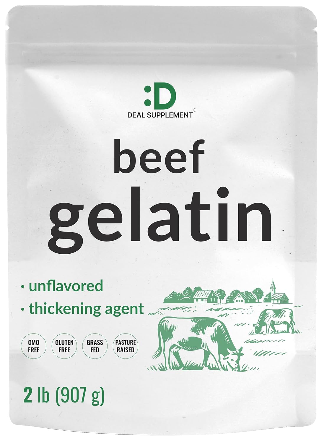 DEAL SUPPLEMENT Unflavored Beef Gelatin Powder, 2LB – Gelatina Sin Sabor En Polvo – Natural Thickener  Stabilizer for Cooking  Baking – Grass Fed  Pasture Raised Bovine – Non-GMO, Keto Friendly