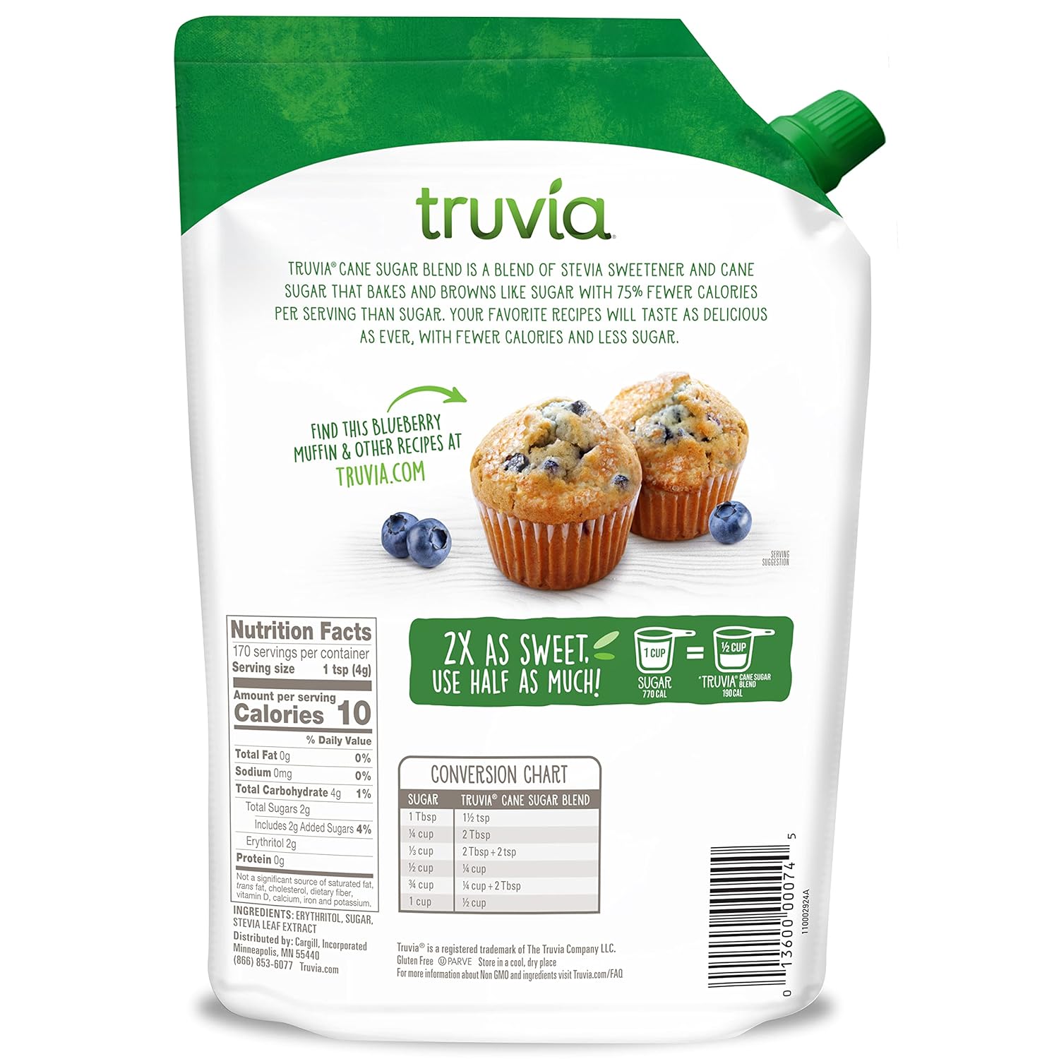 Truvia Brown Sugar Blend, Mix of Natural Stevia Sweetener and Brown Sugar, 18 oz Bag