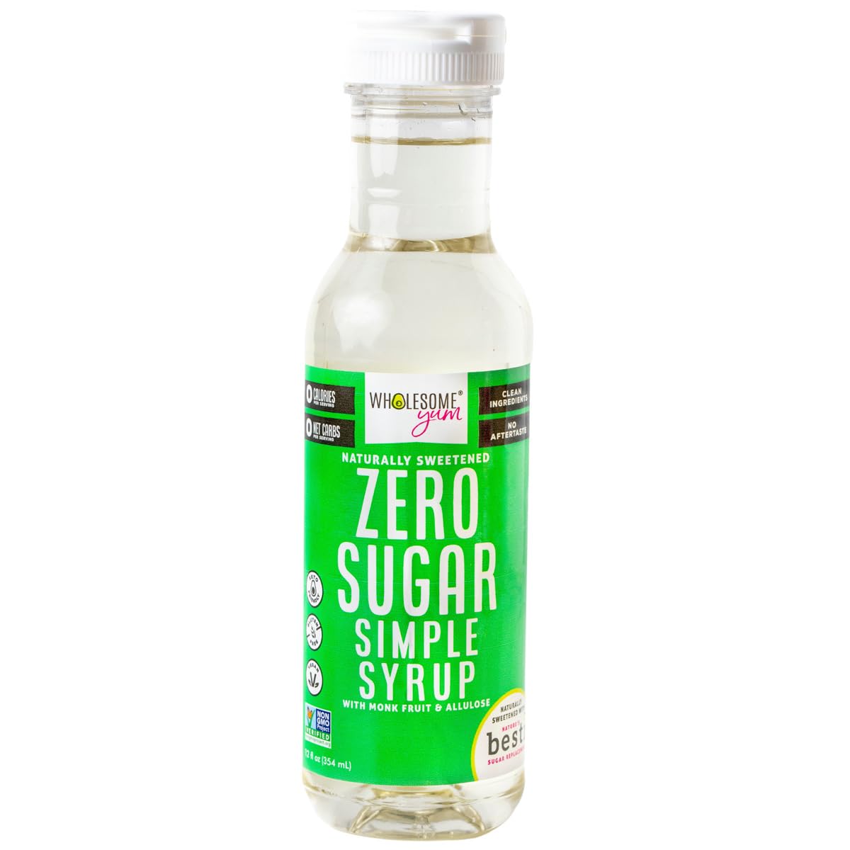 Wholesome Yum Keto Simple Syrup - Skinny Sugar Free Simple Syrup With Monk Fruit  Liquid Allulose - For Cocktails, Coffee, Drinks  Cooking - Natural, Non GMO, Low Carb, Gluten Free, Vegan (12 fl oz)