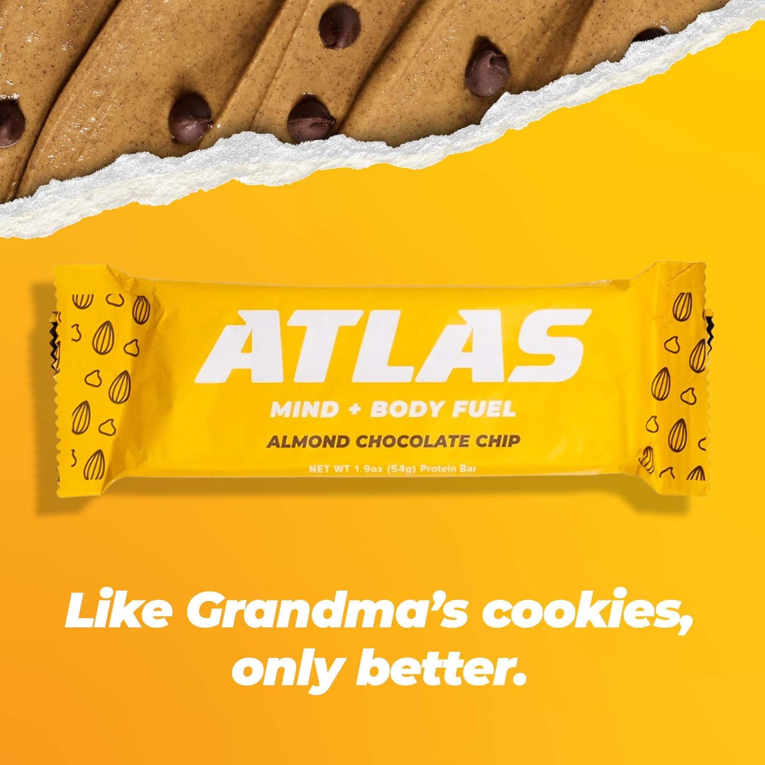 Atlas Protein Bar, 20g Protein, 1g Sugar, Clean Ingredients, Gluten Free (Almond Chocolate Chip, 12 Count (Pack of 3))