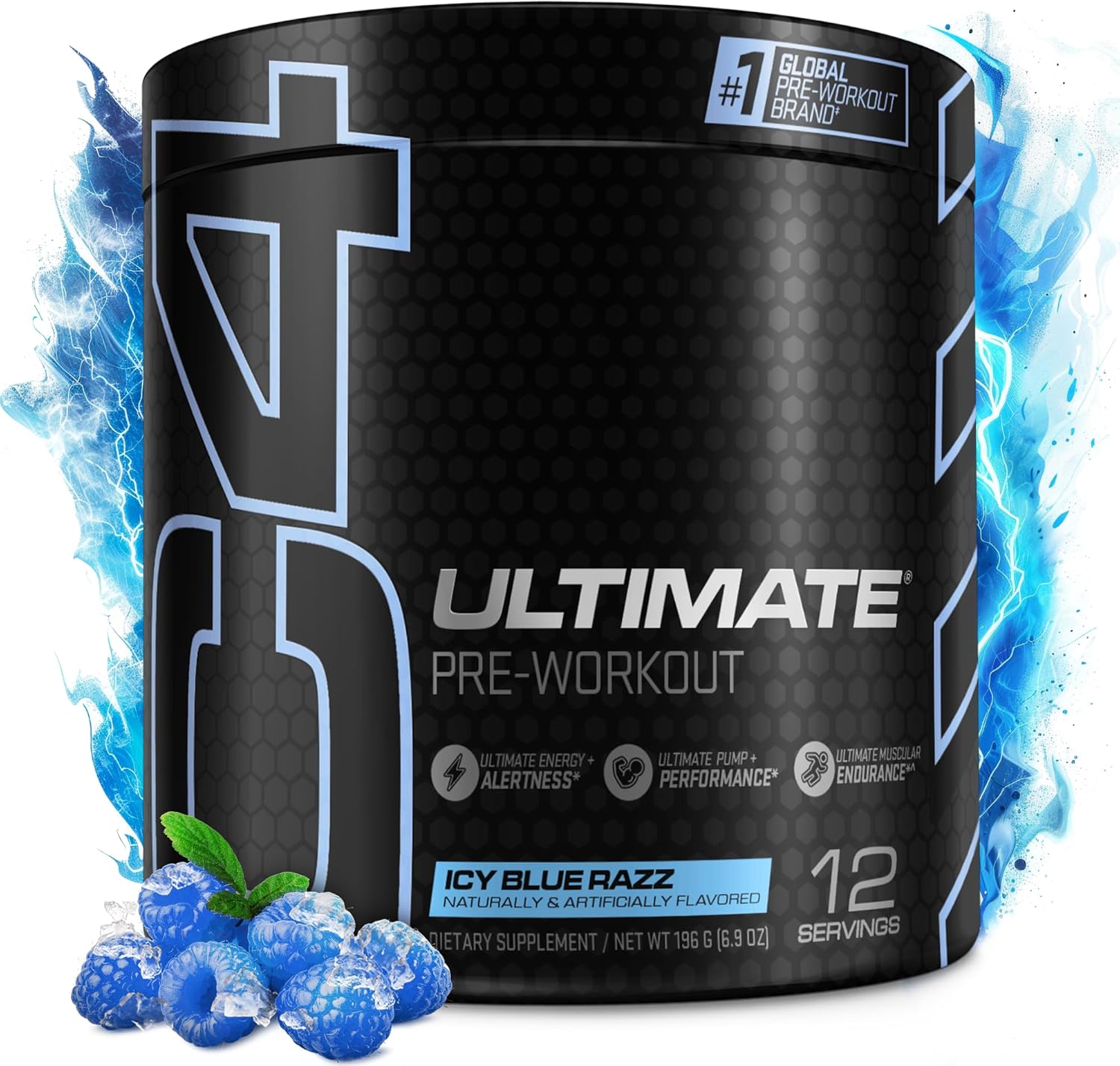 Cellucor C4 Ultimate Pre Workout Powder Icy Blue Raz | Sugar Free Preworkout Energy Supplement for Men  Women | 300mg Caffeine + 3.2g Beta Alanine + 2 Patented Creatines | 12 Servings