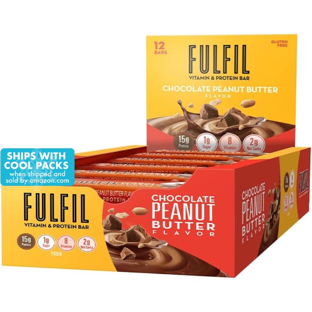 FULFIL Vitamin and Protein Bars, Chocolate Peanut Butter, Snack Sized Bar with 15 g Protein and 8 Vitamins Including Vitamin C, 12 Count