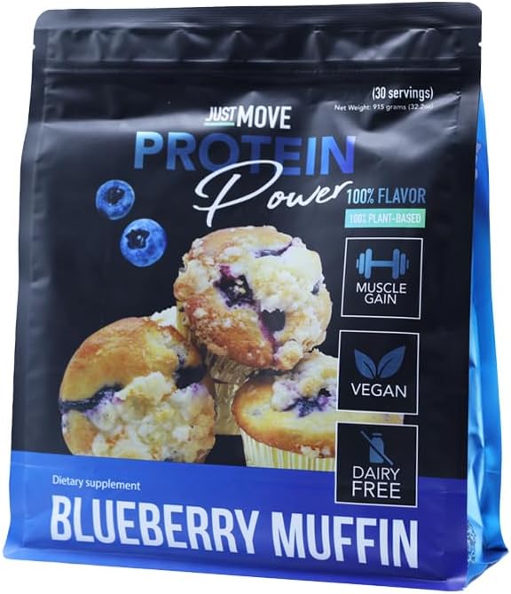 Just MOVE protein - Blueberry Muffin - Vegan (Plant Based), Organic, Dairy Free, Soy Free, Gluten Free, Keto, Peanut Free, 20g Protein, Low Carb, Non GMO