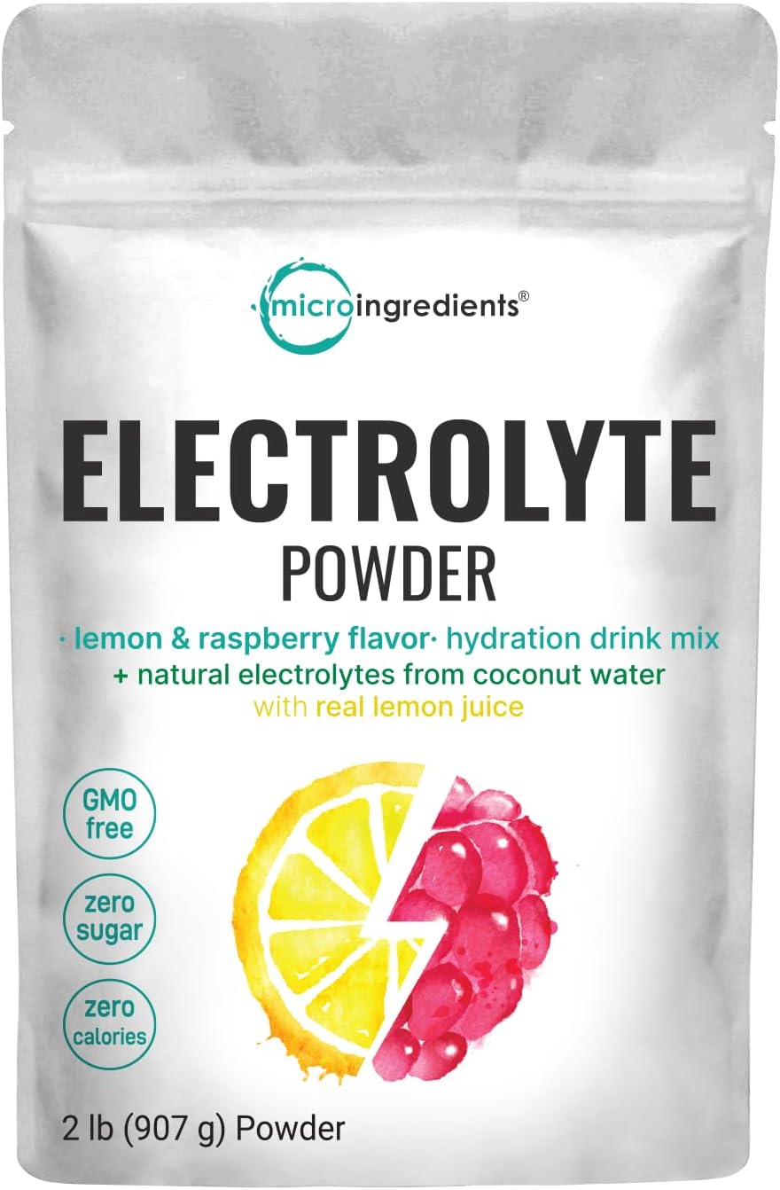 Micro Ingredients Hydration Electrolyte Powder, 2lbs (139 Servings), Keto  No Sugar - High Potassium (1000mg) with Lemon Raspberry Flavored - Made with Real Lemon Juice  Coconut Water - Non-GMO