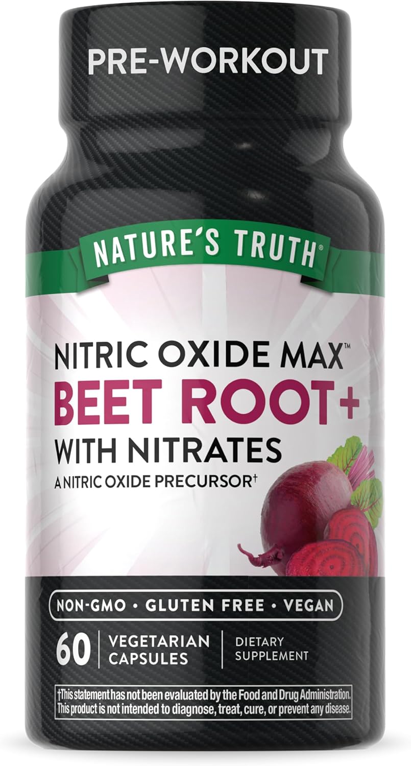 Natures Truth Beet Root Capsules | 60 Count | Nitric Oxide Supplement for Men and Women | Vegan, Non-GMO and Gluten Free Pre-workout