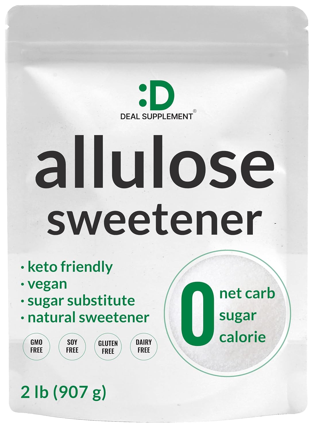 Allulose Sweetener 2 Pounds – Natural Sugar Subsitutes, No Aftertaste - Keto Friendly, Vegan, Zero Net Carb, Zero Calorie, Great for Cooking  Baking