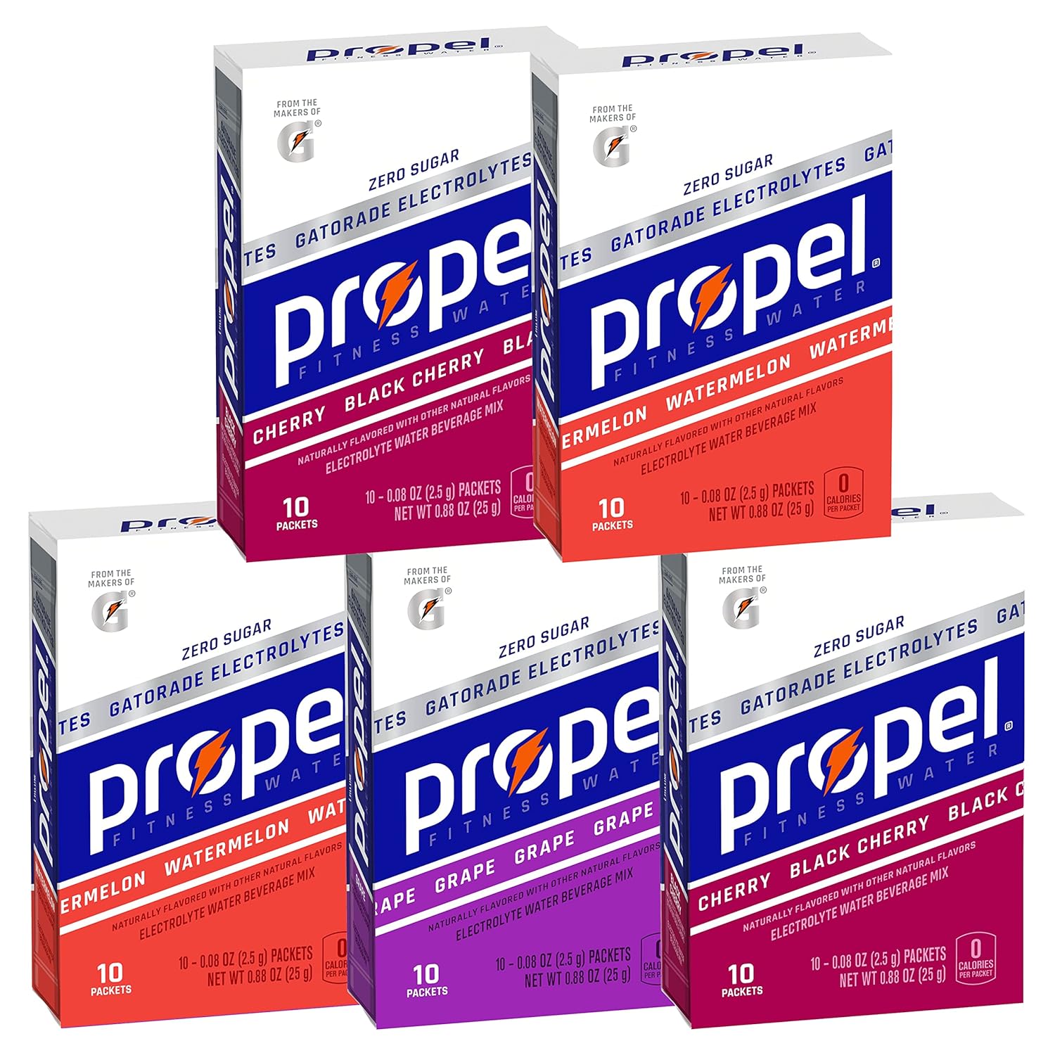 Propel Powder Packets, 3 Flavor Variety Pack, Electrolytes, Vitamins and No Sugar, Packaging May Vary, 0.88 Ounce (Pack of 5)