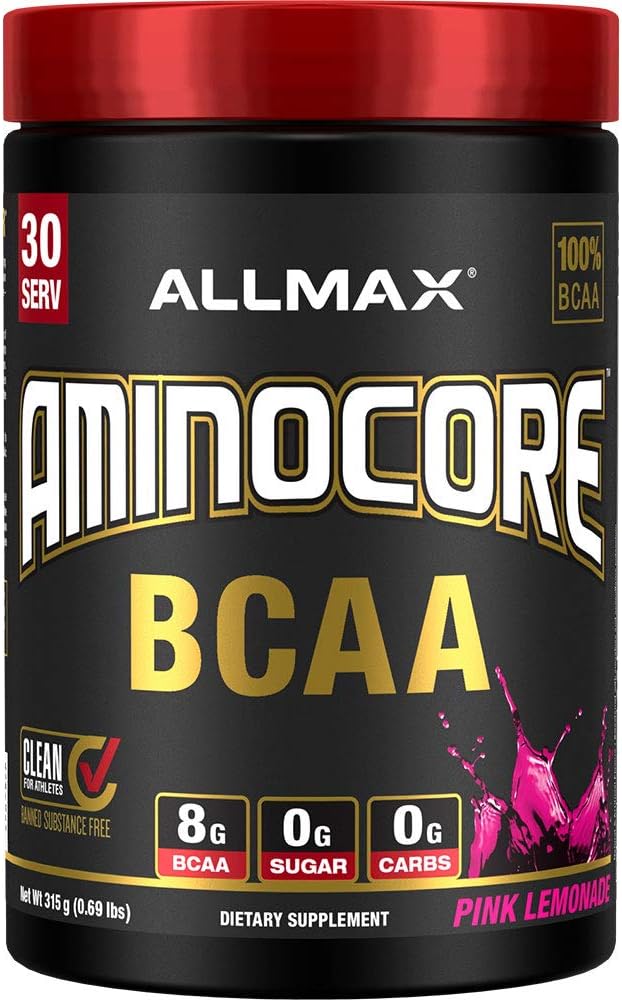 AMINOCORE BCAA – 8G BCAAs – 100% Pure Branch Chained Amino Acids – Gluten Free - Pink Lemonade - 315 Gram