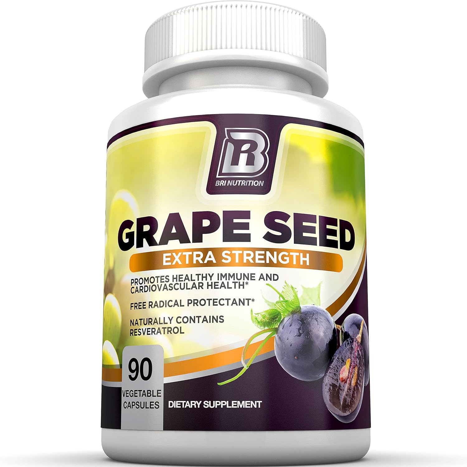 BRI Nutrition Grapeseed Extract - 400mg Maximum Strength 95% Proanthocyanidins Standardized Extract - Immune System Booster  Antioxidant for Heart, Brain, Bone  Skin Health - 90 Veggie Capsules