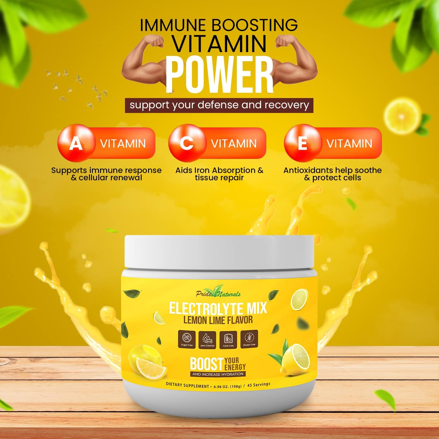 Electrolyte Powder - Refreshing Workout Recovery Electrolytes, Sugar Free, Gluten Free  Vegan, Pure Keto  Paleo Hydration Beverage, Immune Boosting Vitamins (198 Grams, Lemon Lime)