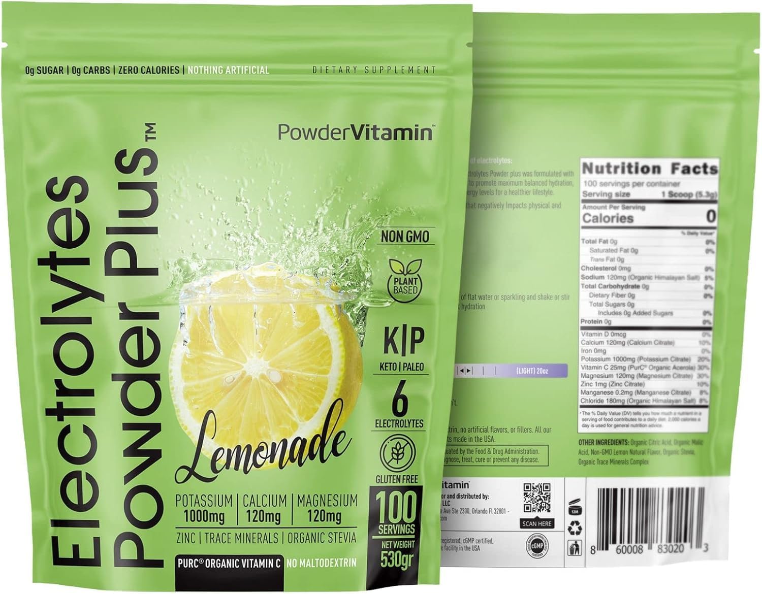 Electrolytes Powder Plus Keto, Lemonade (100 Servings) 0 Sugar, No Maltodextrin,1000mg Potassium,120mg Calcium,120mg Magnesium,Organic Vitamin C,Zero Calories, Energy Hydration Powder