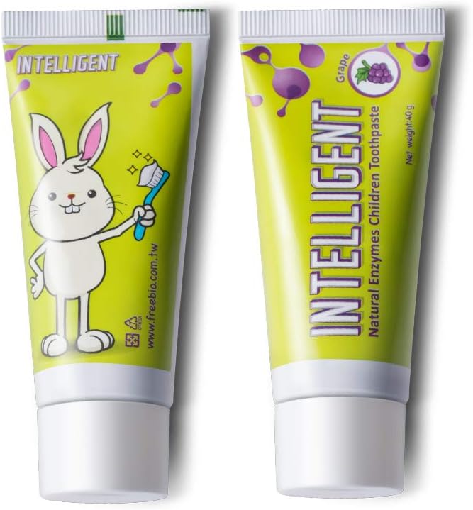 INTELLIGENT Enzymatic Kids Toothpaste – White Healthy Teeth for Baby and Toddler, Natural Non-Foaming Infant Tooth Paste, Sulfate-Free, Fluoride-Free, Mint-Free (Grape - 2 pcs x 1.37 Ounce)