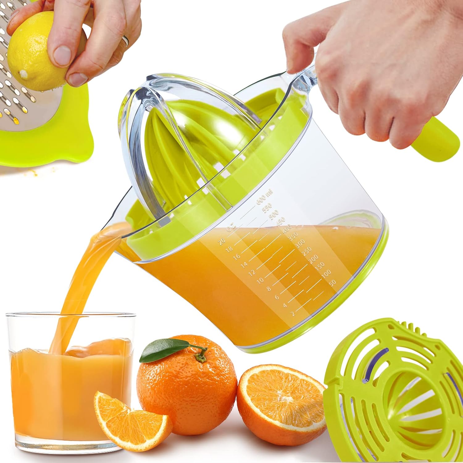 Manual Juicer, ChefVille MJ02 Multifunctional Hand Juicer, Lemon Lime Squeezer with Comfortable Grip Handle, 21-Ounce Capacity Orange Juicer (green)