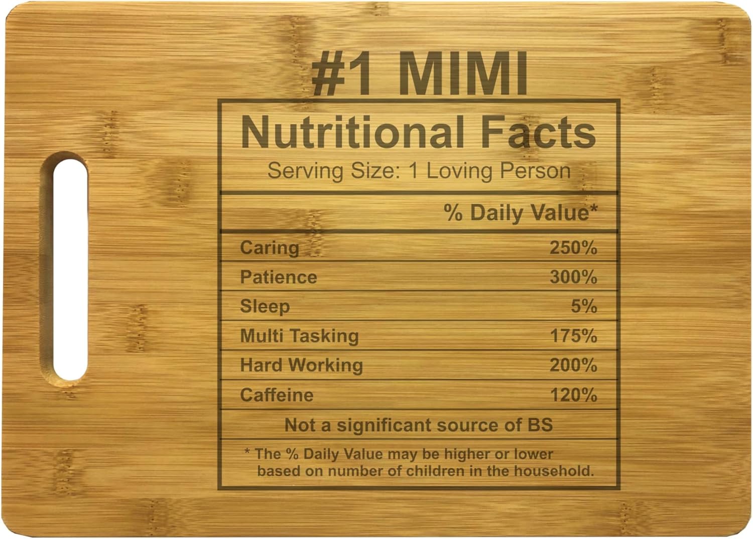 Mimi Gifts Number 1 Mimi Nutritional Information Gift for Mothers Day from Grandchild Engraved Large Size Natural Wood Bamboo Cutting Board