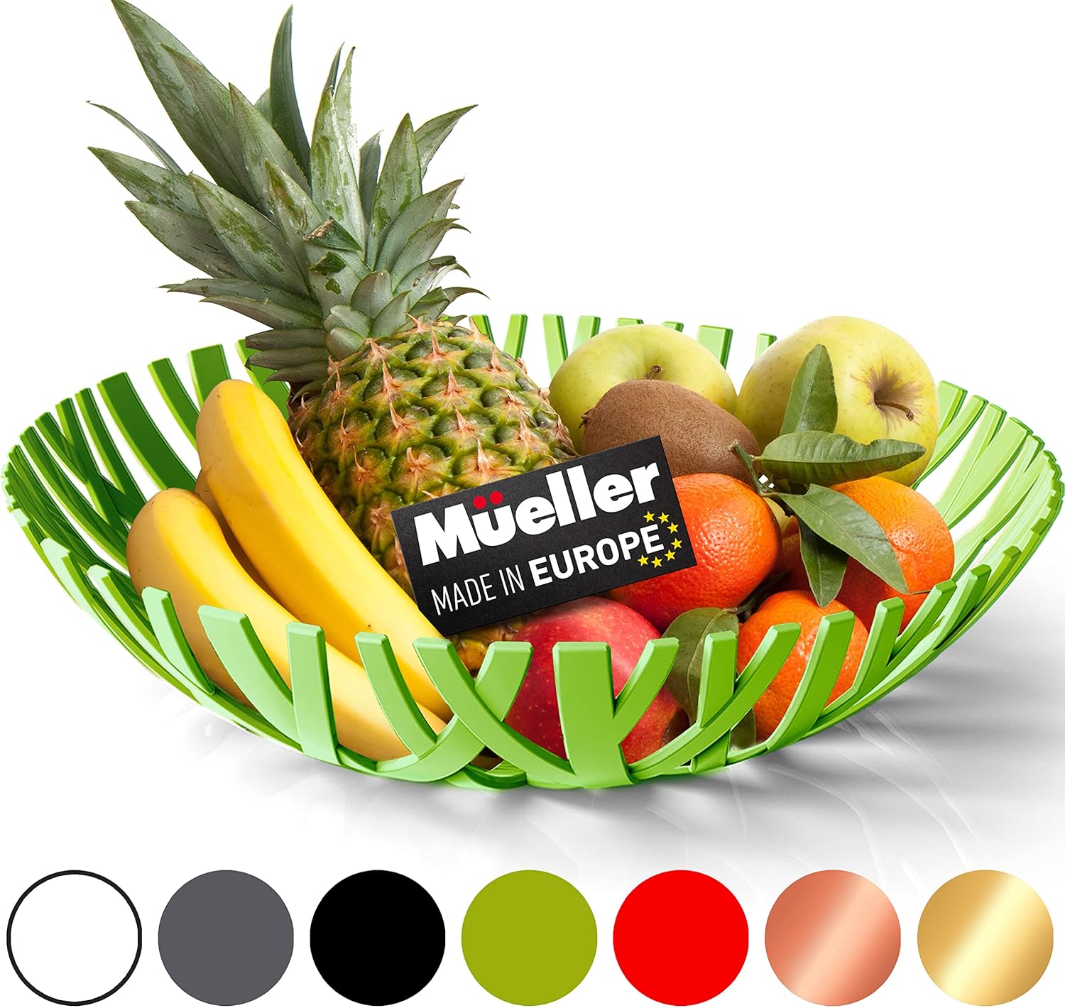 MUELLER Fruit Basket, Modern Fruit Bowl Made in Europe, Decorative Centerpiece Bowl for Home Decor, Ideal Fruit Bowl for Kitchen Counter, High-end Look, Green