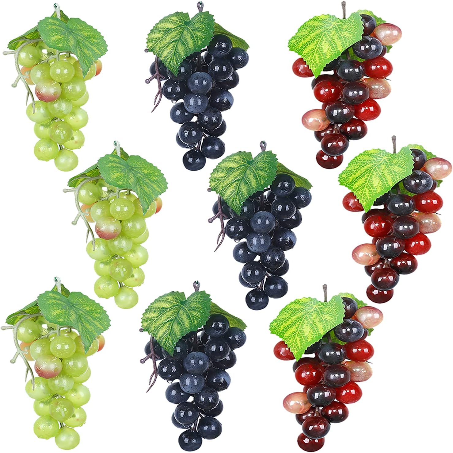 Outgeek Artificial Grapes, Artificial Grapes Mini Grape Clusters Rubber Fake Grape Bundles Decorative Grapes Hanging Ornaments for Vintage Wedding Favor Fruit Wine Decor Faux Fruit Props (9 Pack)