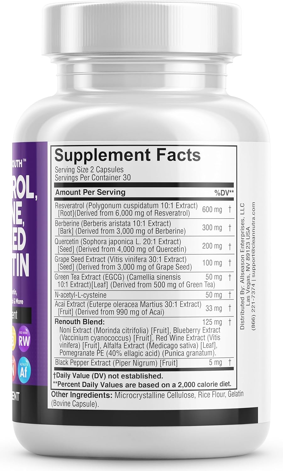 Resveratrol 6000mg Berberine 3000mg Grape Seed Extract 3000mg Quercetin 4000mg Green Tea Extract - Polyphenol Supplement for Women and Men with N-Acetyl Cysteine, Acai Extract - 60 Capsules