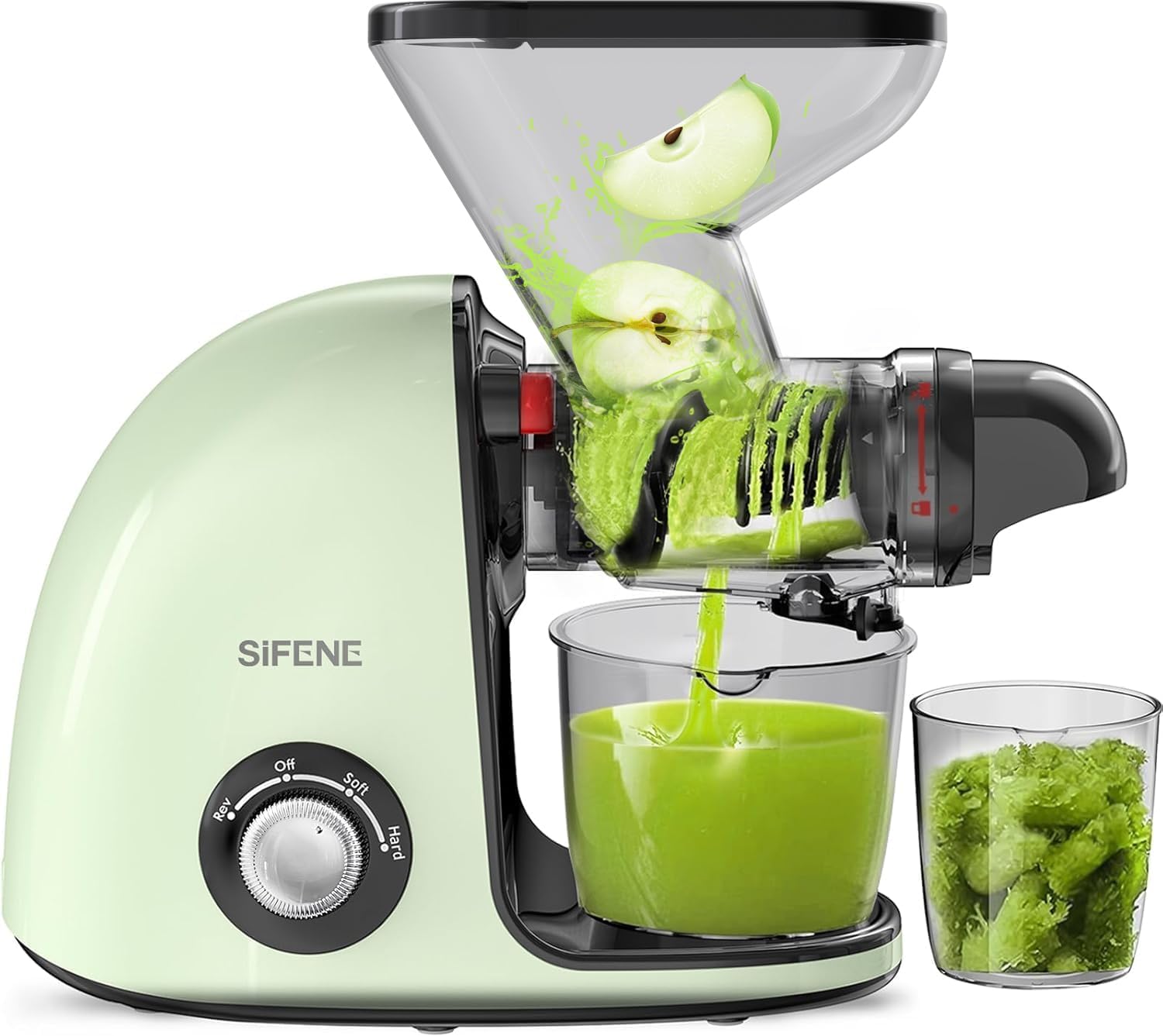 SiFENE Slow Masticating Cold Press Juicer Machines for Fruit  Vegetable, Juice Yield Maker Extractor with Dual Mouth, Quiet Motor  Anti-Clog System (Green)